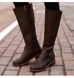 Leather Vintage Toe Keep Boots Zipper Warm Round Boots Women Heel Shoes Women's Boots Boots Women Knee High Tan (Brown, 9.5-1...