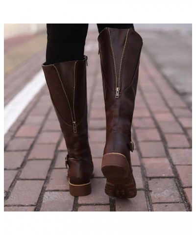 Leather Vintage Toe Keep Boots Zipper Warm Round Boots Women Heel Shoes Women's Boots Boots Women Knee High Tan (Brown, 9.5-1...