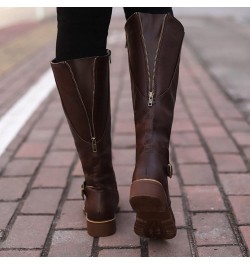 Leather Vintage Toe Keep Boots Zipper Warm Round Boots Women Heel Shoes Women's Boots Boots Women Knee High Tan (Brown, 9.5-1...