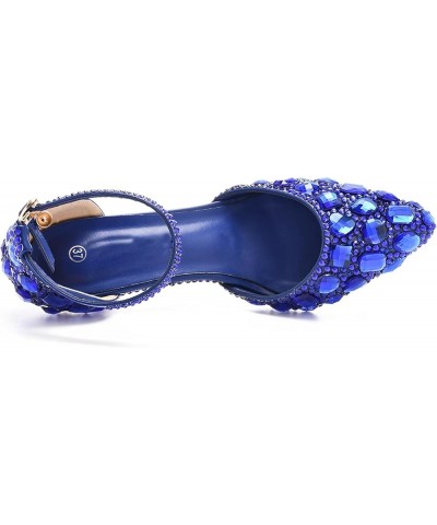 Womens Ankle Strap Wedding Shoes with Rhinestones Evening Formal Pumps P07 Royal Blue 7.5cm Heel $24.00 Pumps