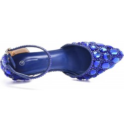 Womens Ankle Strap Wedding Shoes with Rhinestones Evening Formal Pumps P07 Royal Blue 7.5cm Heel $24.00 Pumps