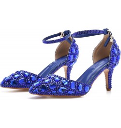 Womens Ankle Strap Wedding Shoes with Rhinestones Evening Formal Pumps P07 Royal Blue 7.5cm Heel $24.00 Pumps