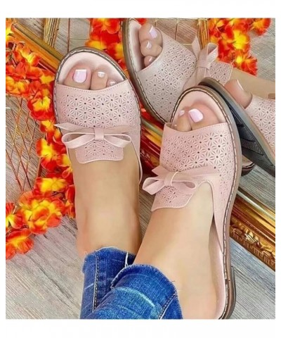 Women's Hollow Out Bow Slippers Slip-on Fish Mouth Open Toe Pu Leather Low-Heels Sandals Anti Slip Slingback Shoe for Flat Fe...