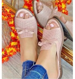 Women's Hollow Out Bow Slippers Slip-on Fish Mouth Open Toe Pu Leather Low-Heels Sandals Anti Slip Slingback Shoe for Flat Fe...