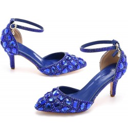 Womens Ankle Strap Wedding Shoes with Rhinestones Evening Formal Pumps P07 Royal Blue 7.5cm Heel $24.00 Pumps