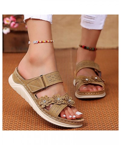 dress sandals for women, Women Fashion Flowers Wedges Breathable Peep Toe Sandals Slip-On Beach Shoes Z 02-khaki $13.02 Pumps