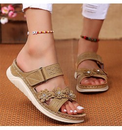 dress sandals for women, Women Fashion Flowers Wedges Breathable Peep Toe Sandals Slip-On Beach Shoes Z 02-khaki $13.02 Pumps