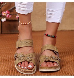 dress sandals for women, Women Fashion Flowers Wedges Breathable Peep Toe Sandals Slip-On Beach Shoes Z 02-khaki $13.02 Pumps