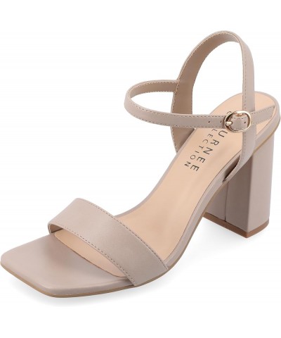 Womens Open Square Toe Band Chunky Block Heel Buckle Ankle Strap Pump Padded Tivona Dress Sandal Taupe $24.00 Sandals