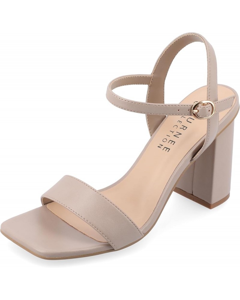 Womens Open Square Toe Band Chunky Block Heel Buckle Ankle Strap Pump Padded Tivona Dress Sandal Taupe $24.00 Sandals