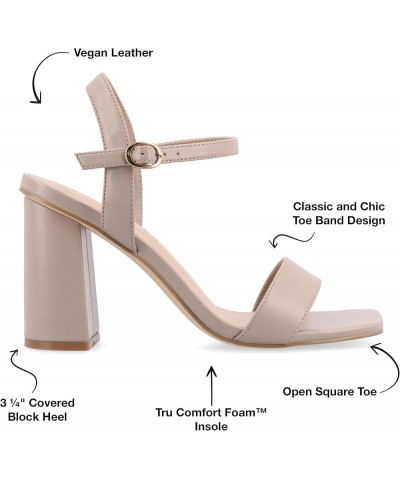 Womens Open Square Toe Band Chunky Block Heel Buckle Ankle Strap Pump Padded Tivona Dress Sandal Taupe $24.00 Sandals