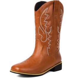 Women Classic Square Toe Mid Calf Cowboy Boots Embroidered Yellow 6 $36.86 Boots