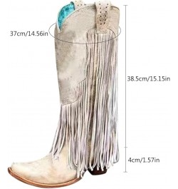 Cowboy Boots for Women Mid Calf Fringe Boots Wide Calf Western Boots Embroidered Pointed Toe Chunky Low Heel Beige $20.74 Out...