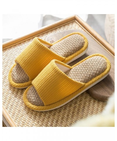 Women Ladies Indoor Non Slip Home Slippers Four Seasons Linen Slippers Couple Models Shoes Womens House Slippers Size 8-9 Yel...