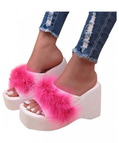 Wedge Sandals for Women Fashion Fluffy Feather Open Toe Platform Slides Sandals Casual Summer Slip On Walking Mules Comfortab...