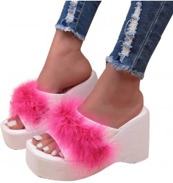 Wedge Sandals for Women Fashion Fluffy Feather Open Toe Platform Slides Sandals Casual Summer Slip On Walking Mules Comfortab...