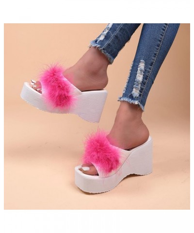 Wedge Sandals for Women Fashion Fluffy Feather Open Toe Platform Slides Sandals Casual Summer Slip On Walking Mules Comfortab...