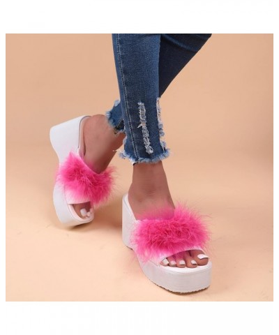 Wedge Sandals for Women Fashion Fluffy Feather Open Toe Platform Slides Sandals Casual Summer Slip On Walking Mules Comfortab...