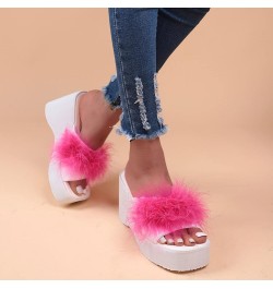 Wedge Sandals for Women Fashion Fluffy Feather Open Toe Platform Slides Sandals Casual Summer Slip On Walking Mules Comfortab...