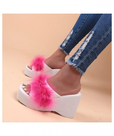 Wedge Sandals for Women Fashion Fluffy Feather Open Toe Platform Slides Sandals Casual Summer Slip On Walking Mules Comfortab...