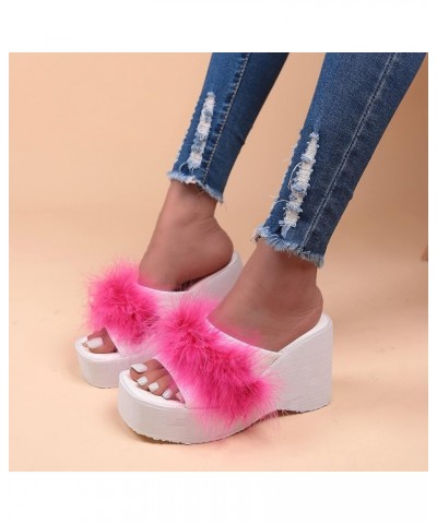 Wedge Sandals for Women Fashion Fluffy Feather Open Toe Platform Slides Sandals Casual Summer Slip On Walking Mules Comfortab...