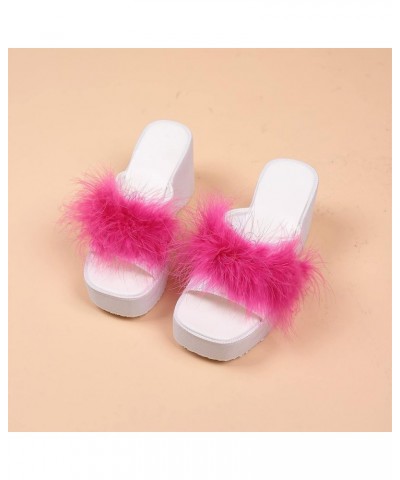 Wedge Sandals for Women Fashion Fluffy Feather Open Toe Platform Slides Sandals Casual Summer Slip On Walking Mules Comfortab...