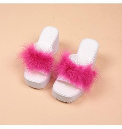 Wedge Sandals for Women Fashion Fluffy Feather Open Toe Platform Slides Sandals Casual Summer Slip On Walking Mules Comfortab...