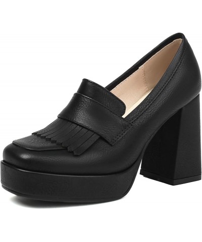 Women Shoes Platform Chunky Heel Square Toe Loafer Black 2 $30.48 Pumps