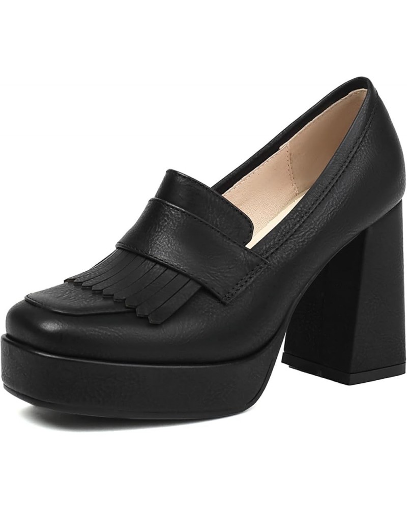 Women Shoes Platform Chunky Heel Square Toe Loafer Black 2 $30.48 Pumps