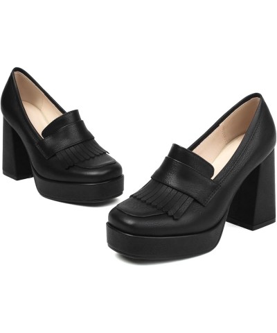 Women Shoes Platform Chunky Heel Square Toe Loafer Black 2 $30.48 Pumps