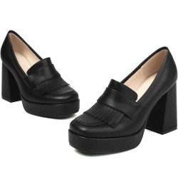 Women Shoes Platform Chunky Heel Square Toe Loafer Black 2 $30.48 Pumps