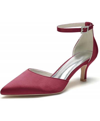 Women Open Toe Pointed Toe Bridal Wedding Shoes Pumps Satin High Heel Prom Shoes Burgundy $42.83 Pumps