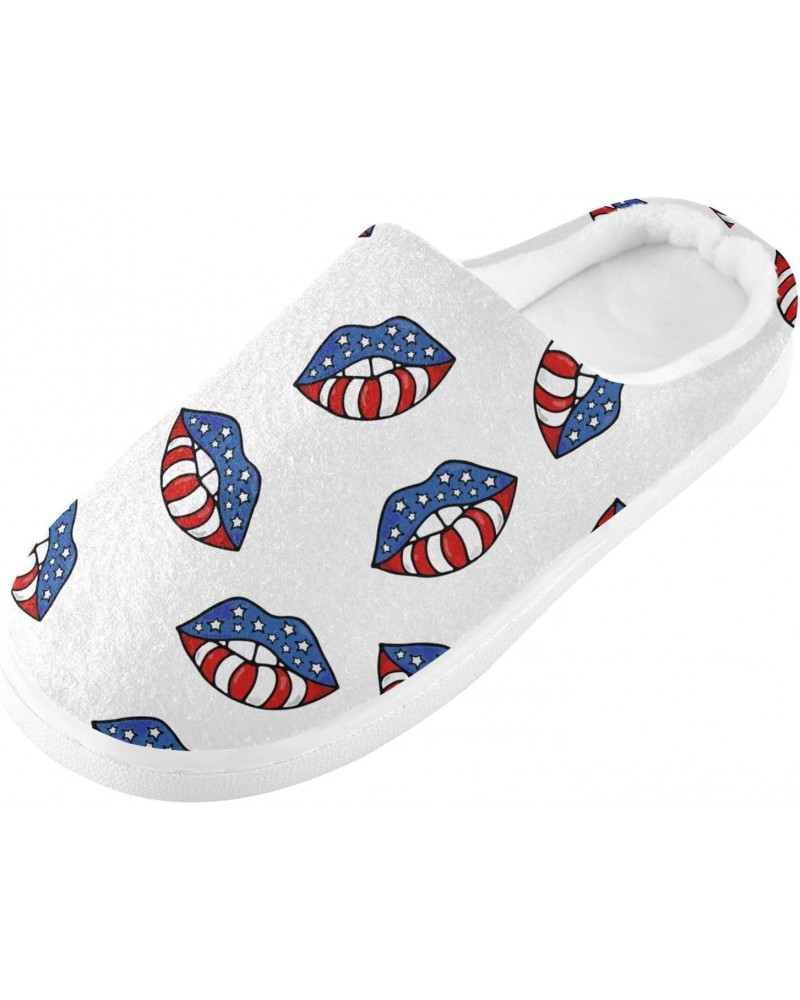 Lips America Flag Slippers for Women and Men Fuzzy House Slippers Cozy Memory Foam Nonslip Family Slippers $16.00 Slippers