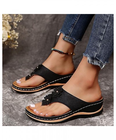 Women's Comfortable Arch Support Beach Dressy Flats Sandal Ankle Buckle Peep Toe Summer Chunky High Heels Sandals 126-hyems-b...