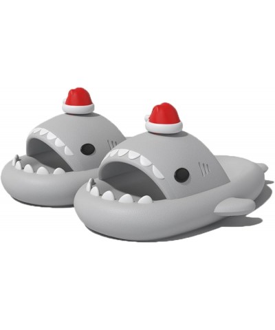 Christmas Edition Shark Slides, Cloud Shark Sandals 3D Cartoon Christmas Shark Slippers for Women Men Grey $15.63 Slippers