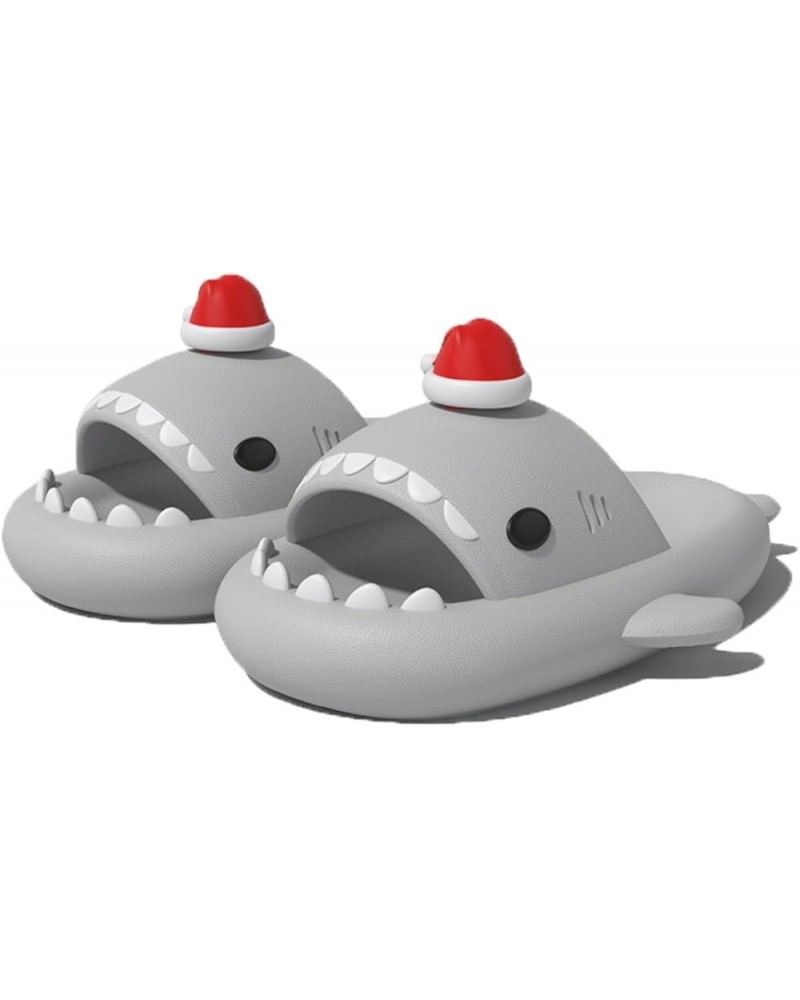 Christmas Edition Shark Slides, Cloud Shark Sandals 3D Cartoon Christmas Shark Slippers for Women Men Grey $15.63 Slippers