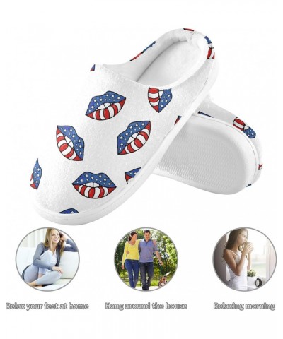 Lips America Flag Slippers for Women and Men Fuzzy House Slippers Cozy Memory Foam Nonslip Family Slippers $16.00 Slippers