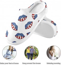 Lips America Flag Slippers for Women and Men Fuzzy House Slippers Cozy Memory Foam Nonslip Family Slippers $16.00 Slippers