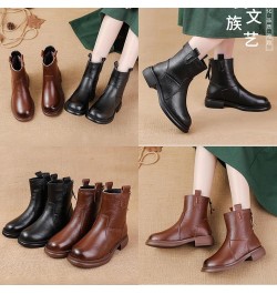 Women's Leather Dress Ankle Boots,Fall Winter Soft Comfy Chunky Block Heel Back Zip Casual Short Booties w/Pull On Tabs Black...