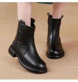 Women's Leather Dress Ankle Boots,Fall Winter Soft Comfy Chunky Block Heel Back Zip Casual Short Booties w/Pull On Tabs Black...