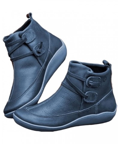 Boots For Women Ankle Booties Flat Comfortable Casual Dressy Western Elegant Wide Width Fashion Boot Pull-On W-blue $16.79 Boots