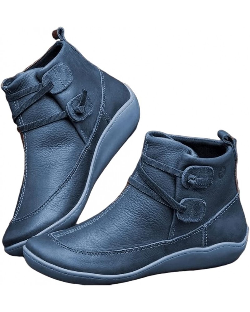 Boots For Women Ankle Booties Flat Comfortable Casual Dressy Western Elegant Wide Width Fashion Boot Pull-On W-blue $16.79 Boots