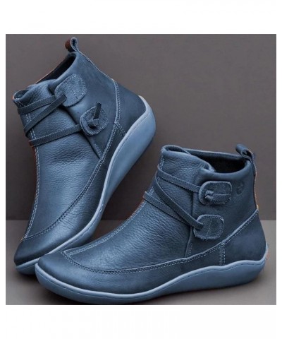 Boots For Women Ankle Booties Flat Comfortable Casual Dressy Western Elegant Wide Width Fashion Boot Pull-On W-blue $16.79 Boots