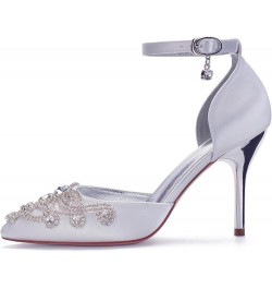 Women's Rhinestones Pointed Toe Satin Wedding Shoes Bridal Shoes Strap Wedding Heels for Bride Pumps White $34.16 Pumps