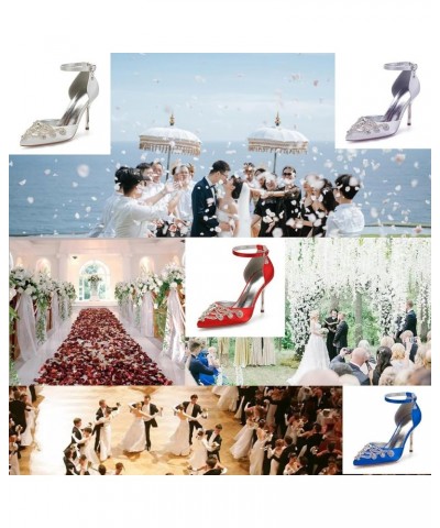 Women's Rhinestones Pointed Toe Satin Wedding Shoes Bridal Shoes Strap Wedding Heels for Bride Pumps White $34.16 Pumps