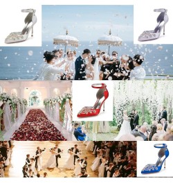 Women's Rhinestones Pointed Toe Satin Wedding Shoes Bridal Shoes Strap Wedding Heels for Bride Pumps White $34.16 Pumps