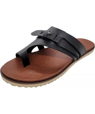 Outdoor Fashion Toe Shoes Wedges Women's Slippers Ring Sandals Casual Leather Women's Trendy Sandals for Women Black $10.09 S...