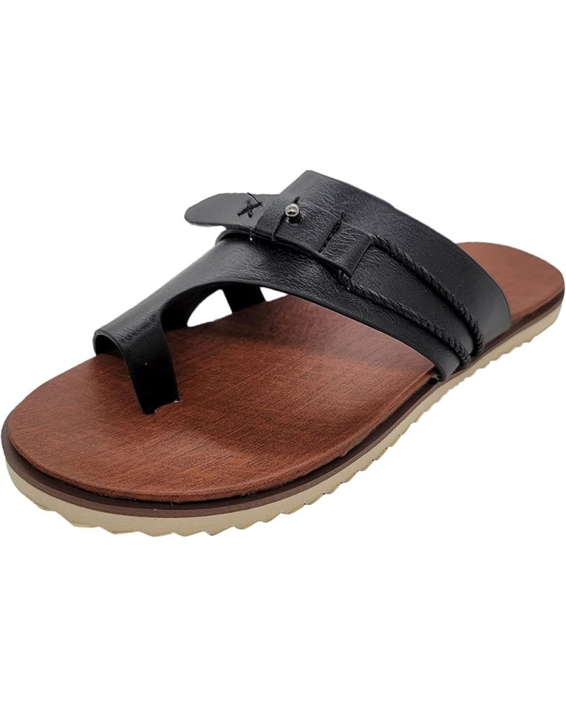 Outdoor Fashion Toe Shoes Wedges Women's Slippers Ring Sandals Casual Leather Women's Trendy Sandals for Women Black $10.09 S...