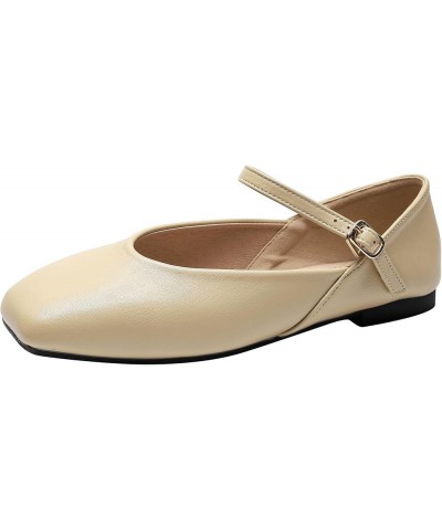 Women's Vintage Mary Jane Shoes Ankle Strap Square Toe Flats Uniform Dress Shoes Ballet Flats 257-khaki $13.17 Flats