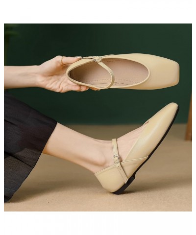 Women's Vintage Mary Jane Shoes Ankle Strap Square Toe Flats Uniform Dress Shoes Ballet Flats 257-khaki $13.17 Flats